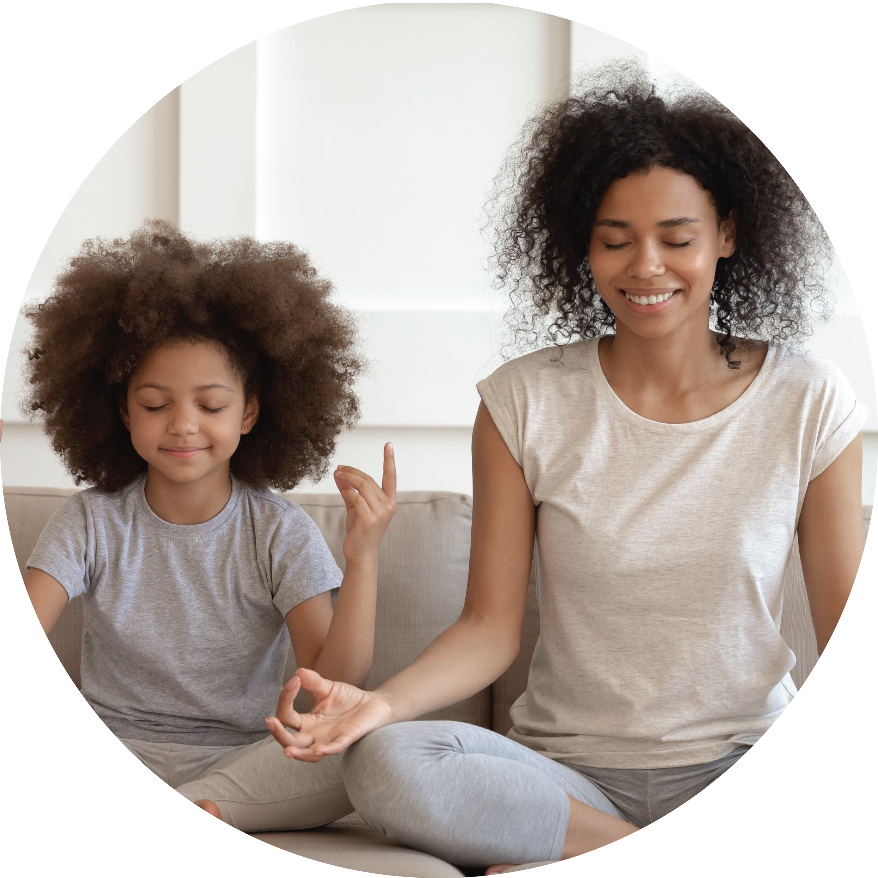 Mom and Daughter Peacefully Sitting On Couch